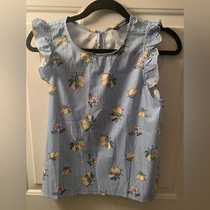 SHEIN Blue striped shirt with lemons and flowers Size S